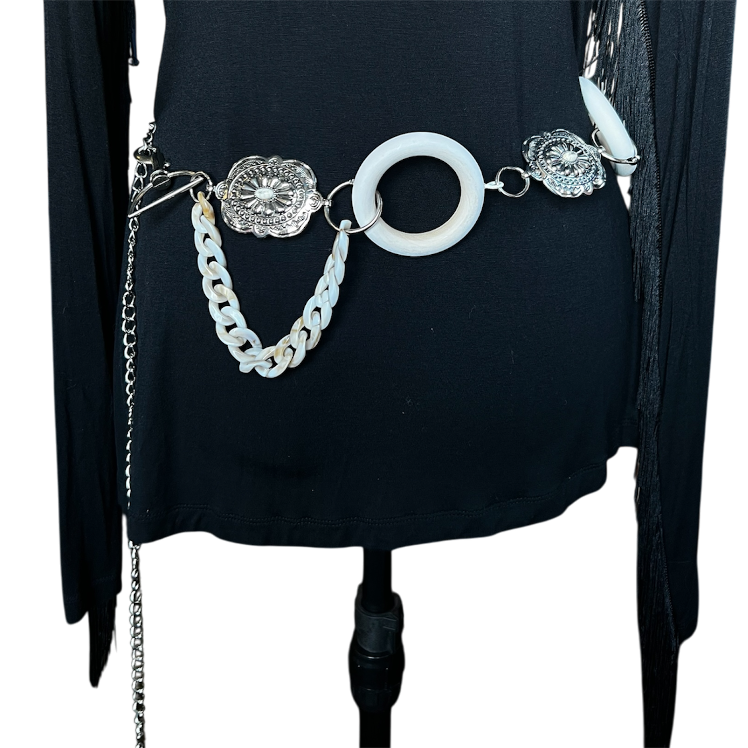 Silver Buckle Wood Circle Belt