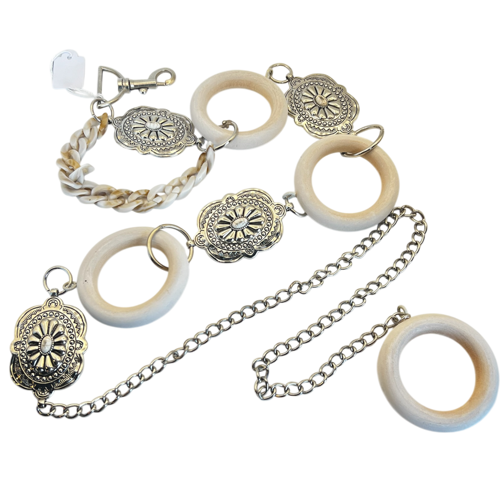 Silver Buckle Wood Circle Belt