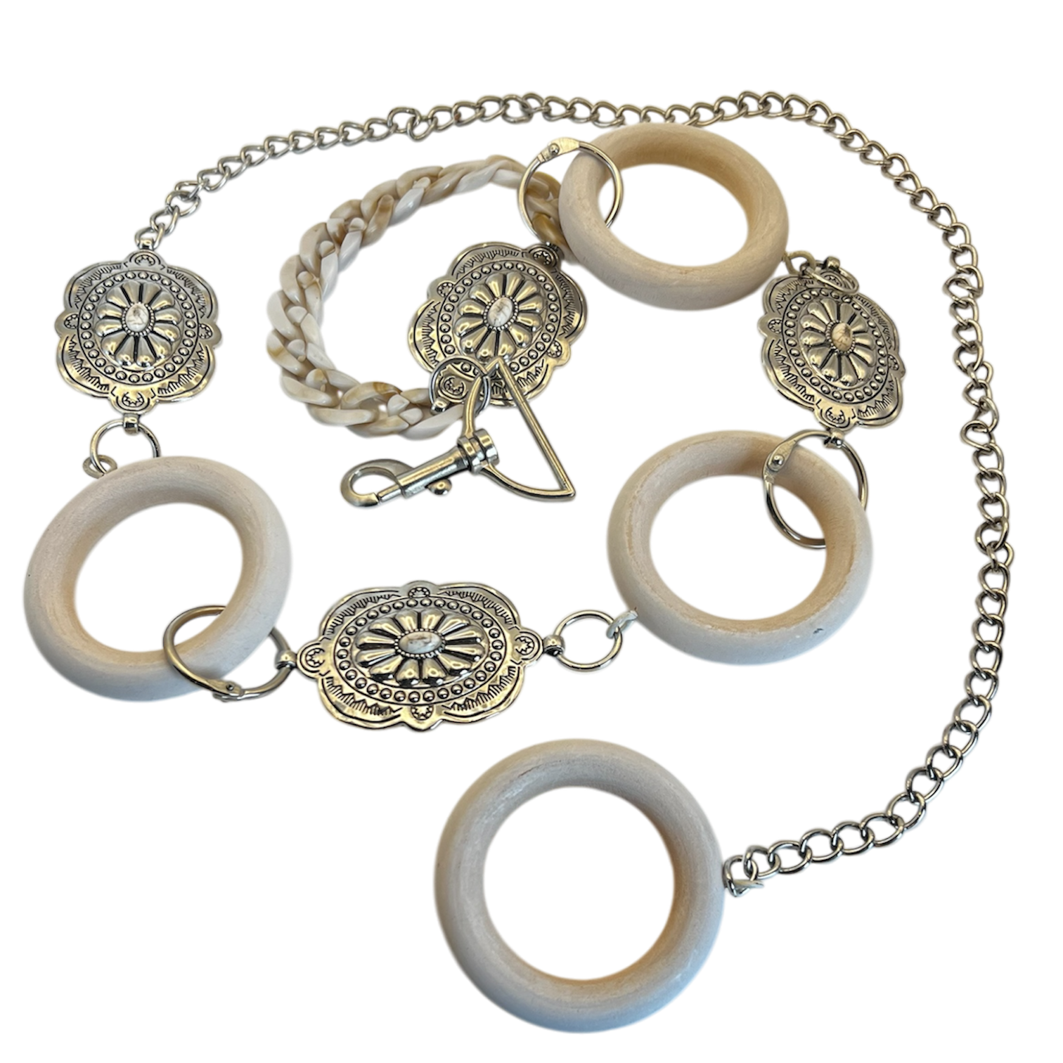 Silver Buckle Wood Circle Belt