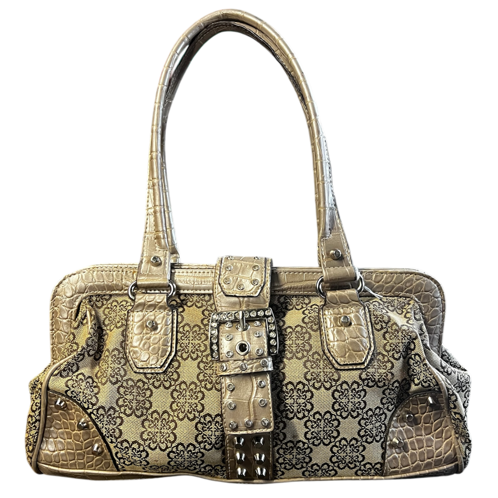 Gold Floral Faux Croc Purse