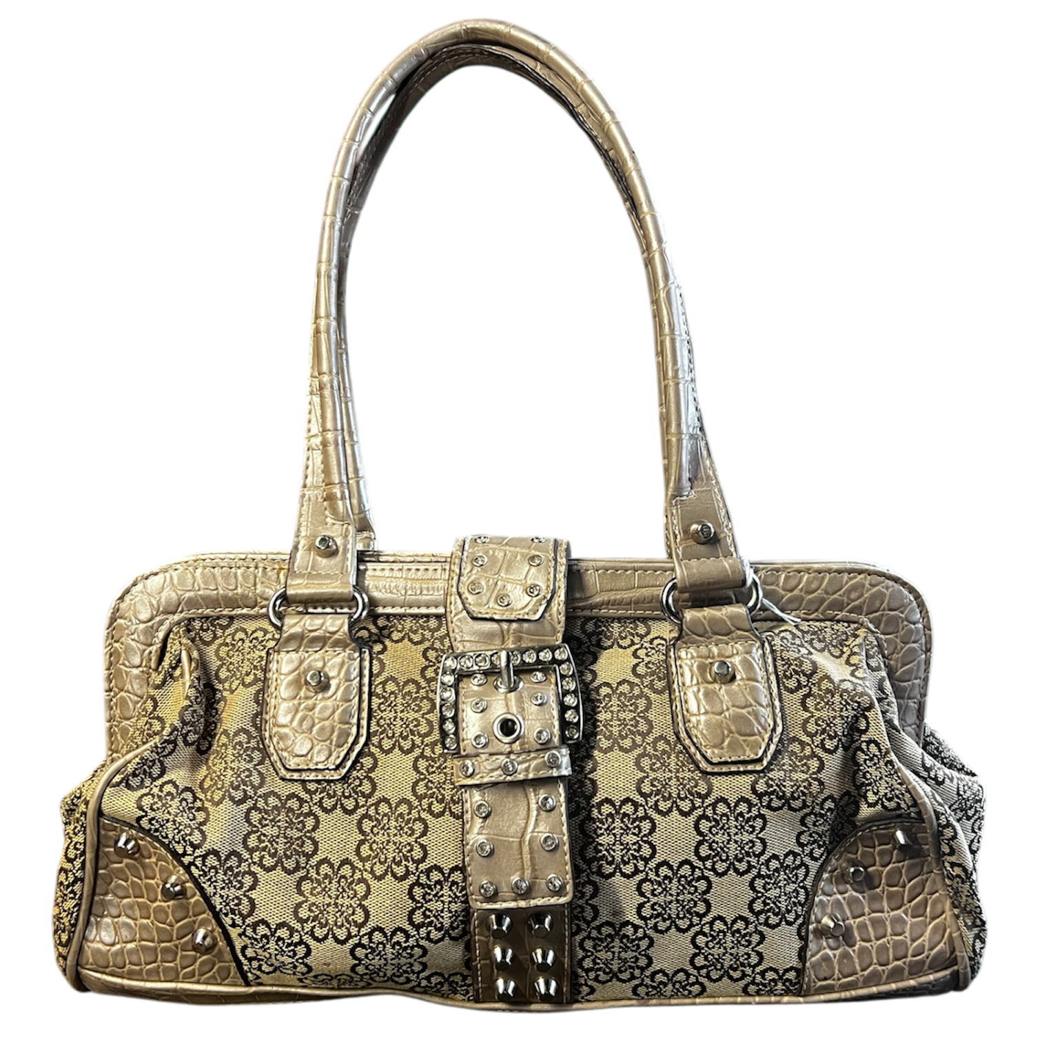 Gold Floral Faux Croc Purse