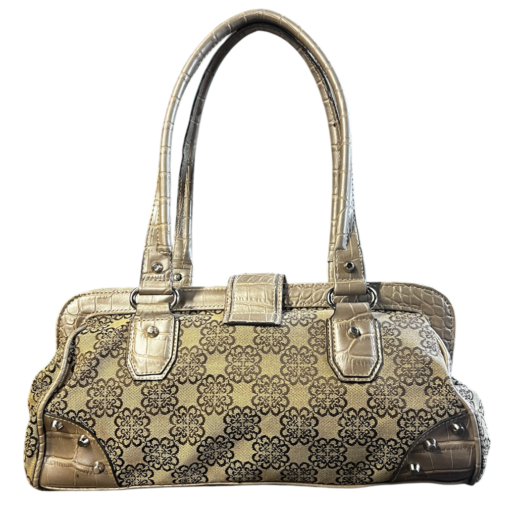 Gold Floral Faux Croc Purse
