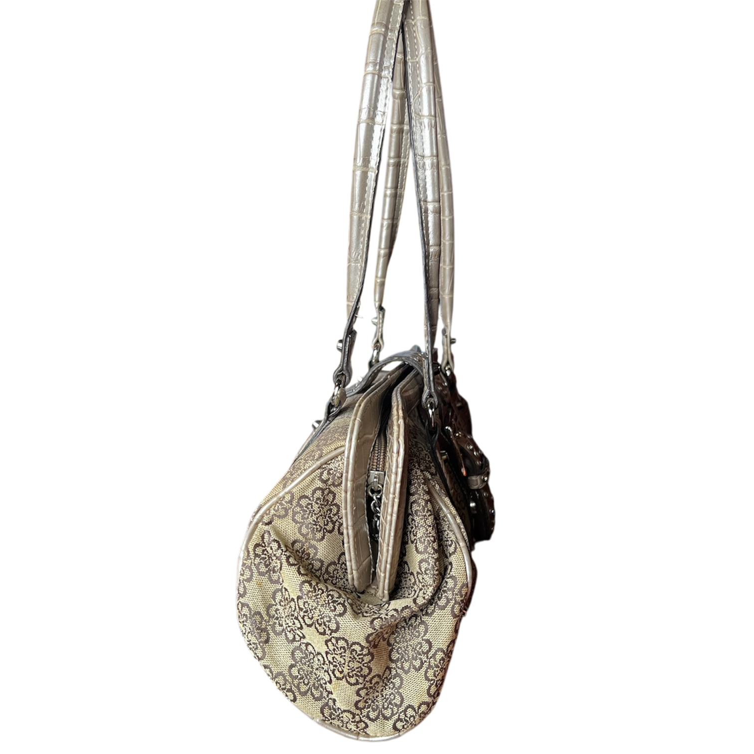 Gold Floral Faux Croc Purse