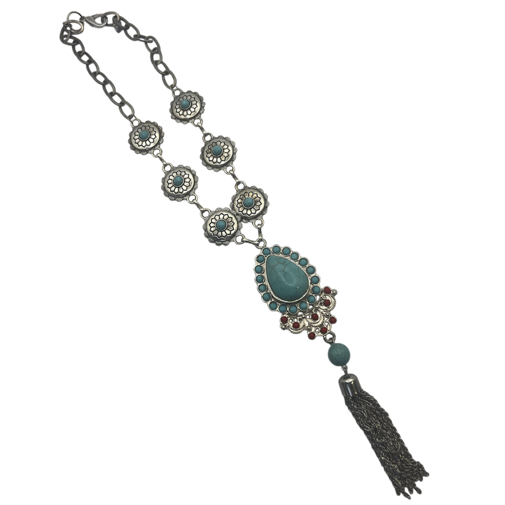 Silver Chain Turquoise Pendant Necklace