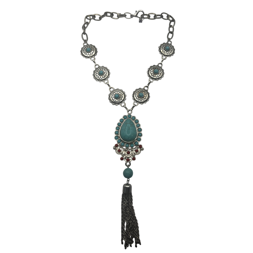Silver Chain Turquoise Pendant Necklace