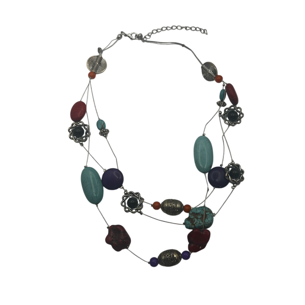 Red Turquoise Beaded Wire Necklace