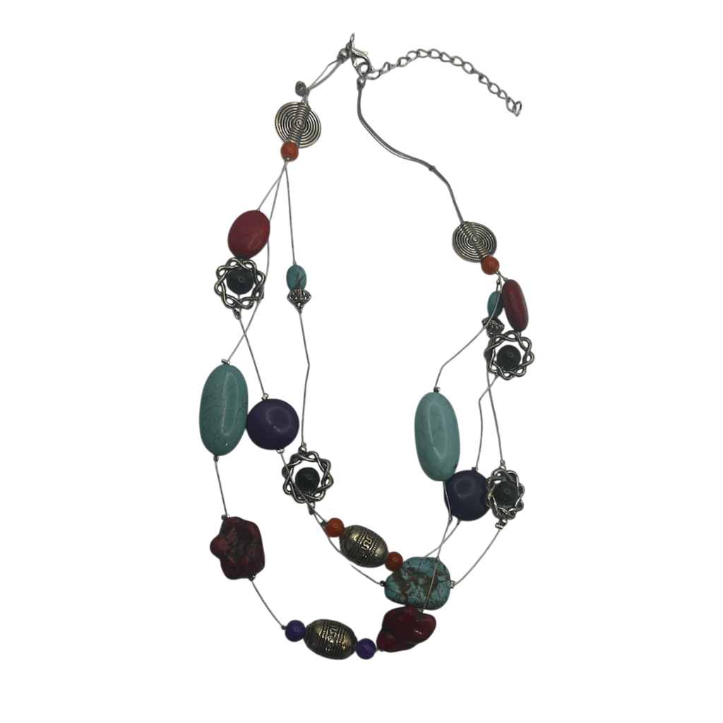 Red Turquoise Beaded Wire Necklace