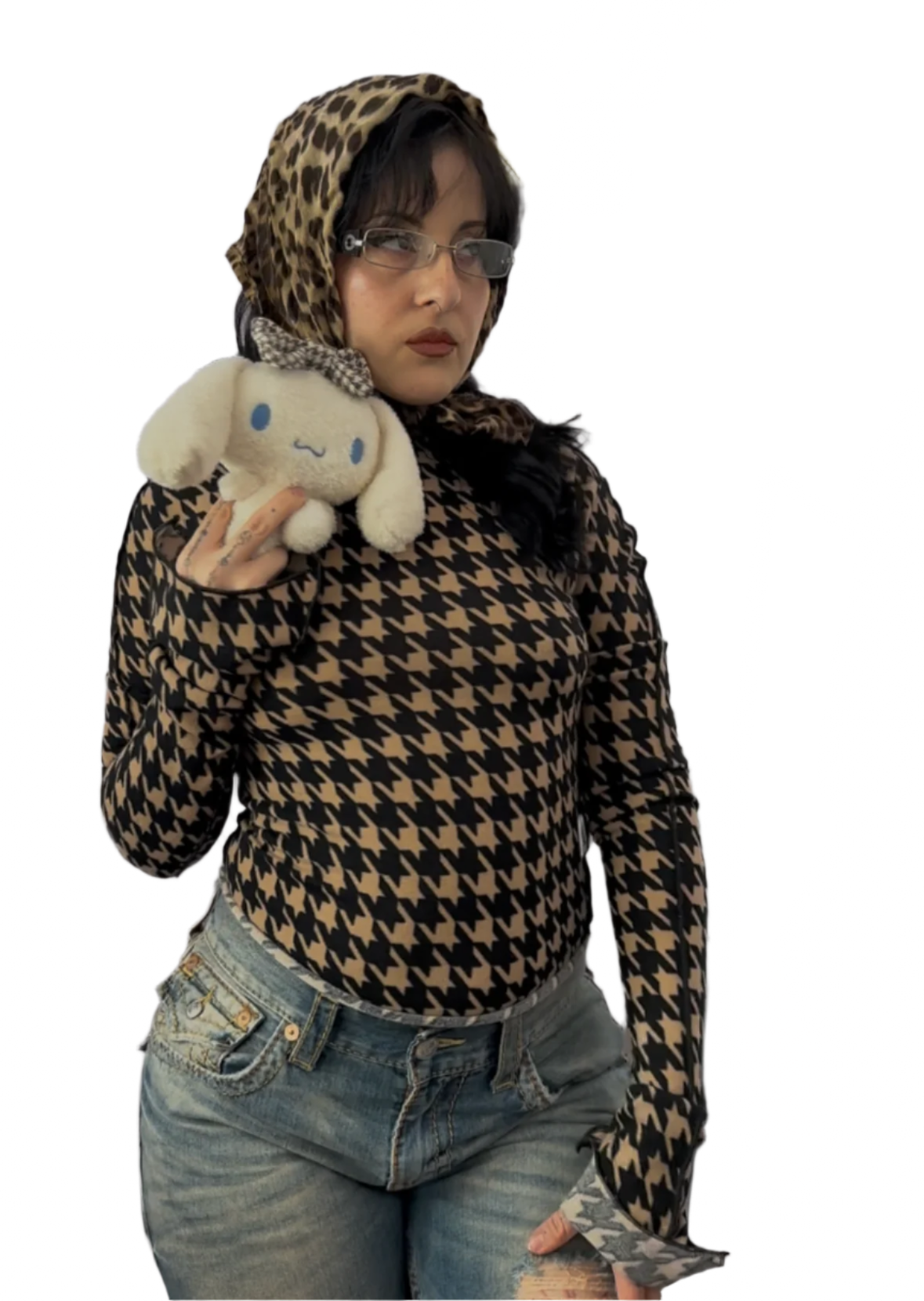 Houndstooth Elongated Sleeve Top (S/M)