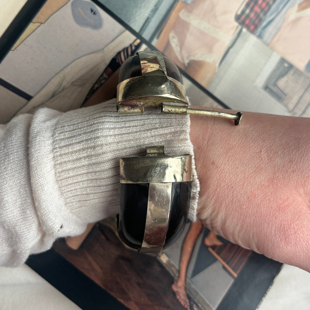 70s Handmade Bone & Stone Bangle