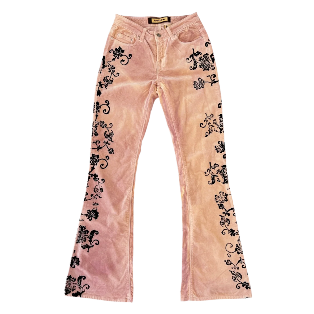 Bebe Velvet Floral Flare Pants (S/M)