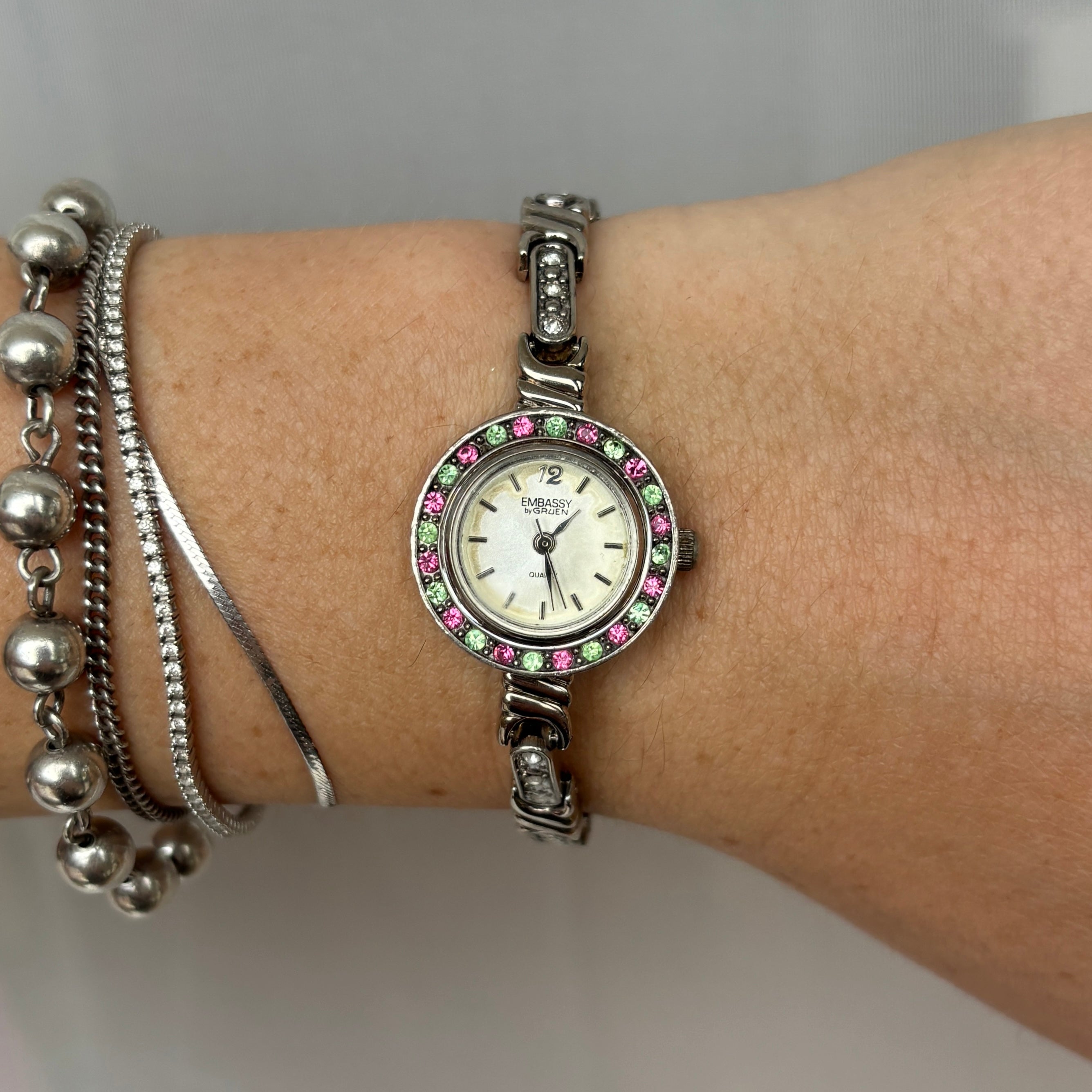 Y2K Pink and Green Bezel Watch