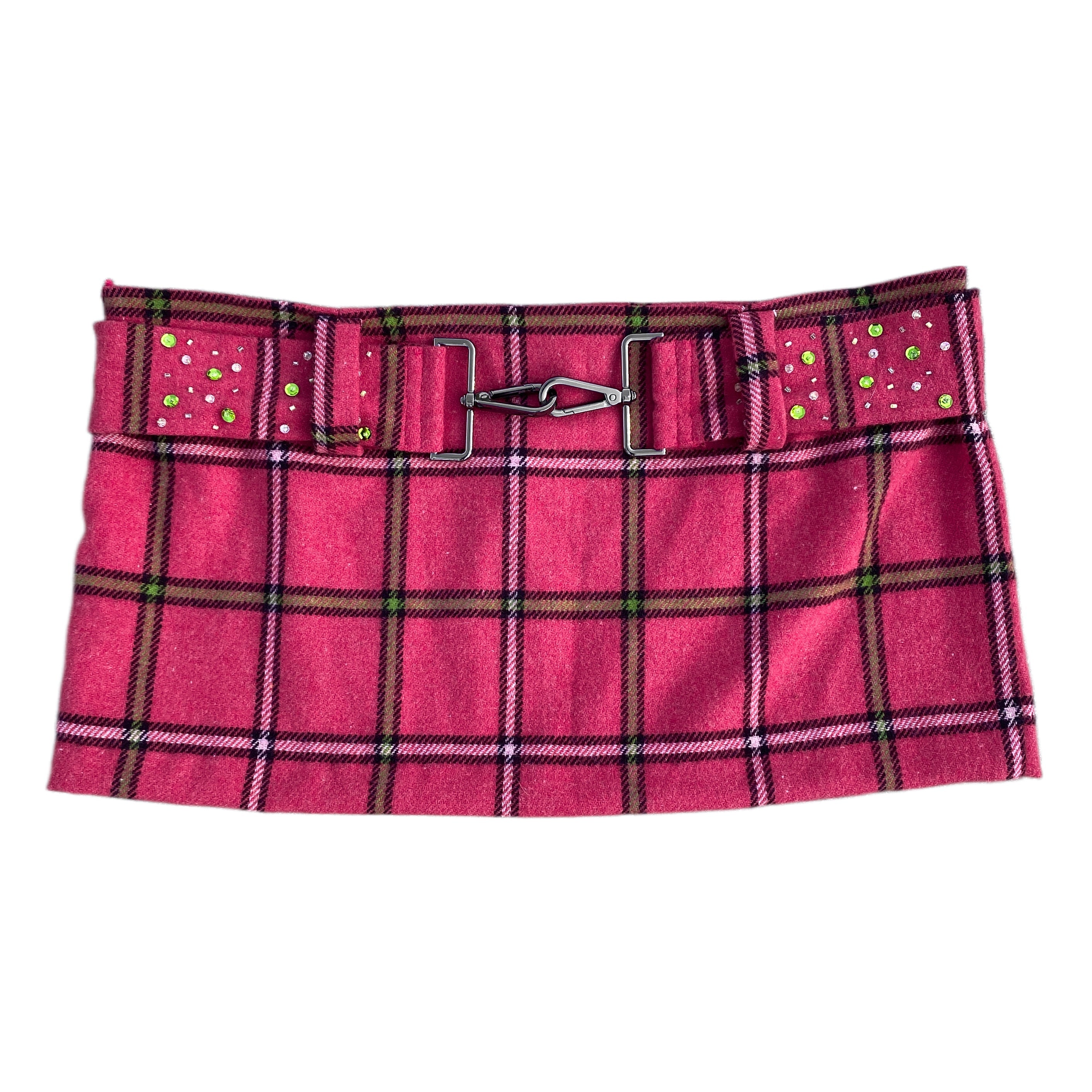 Pink & Lime Plaid Micro Mini Skirt (S)