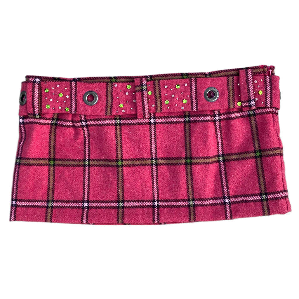 Pink & Lime Plaid Micro Mini Skirt (S)