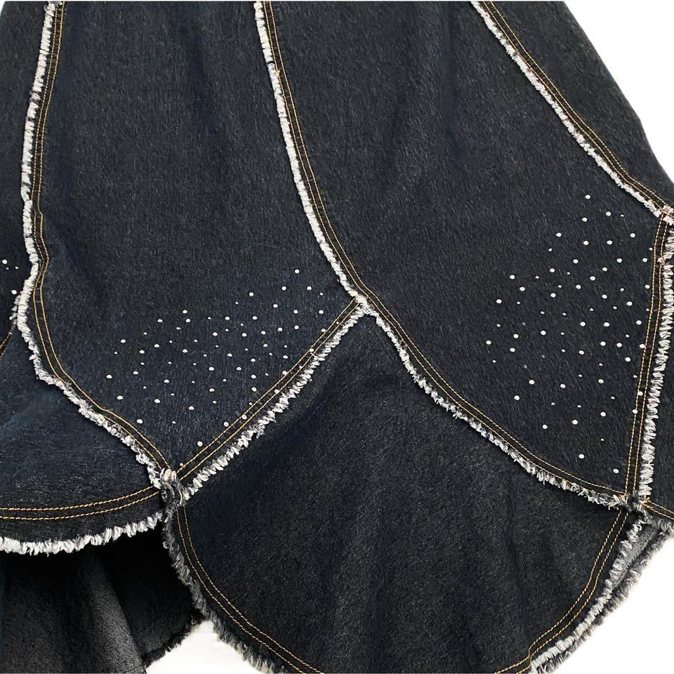 Rhinestone Flared Denim Maxi Skirt (XL)