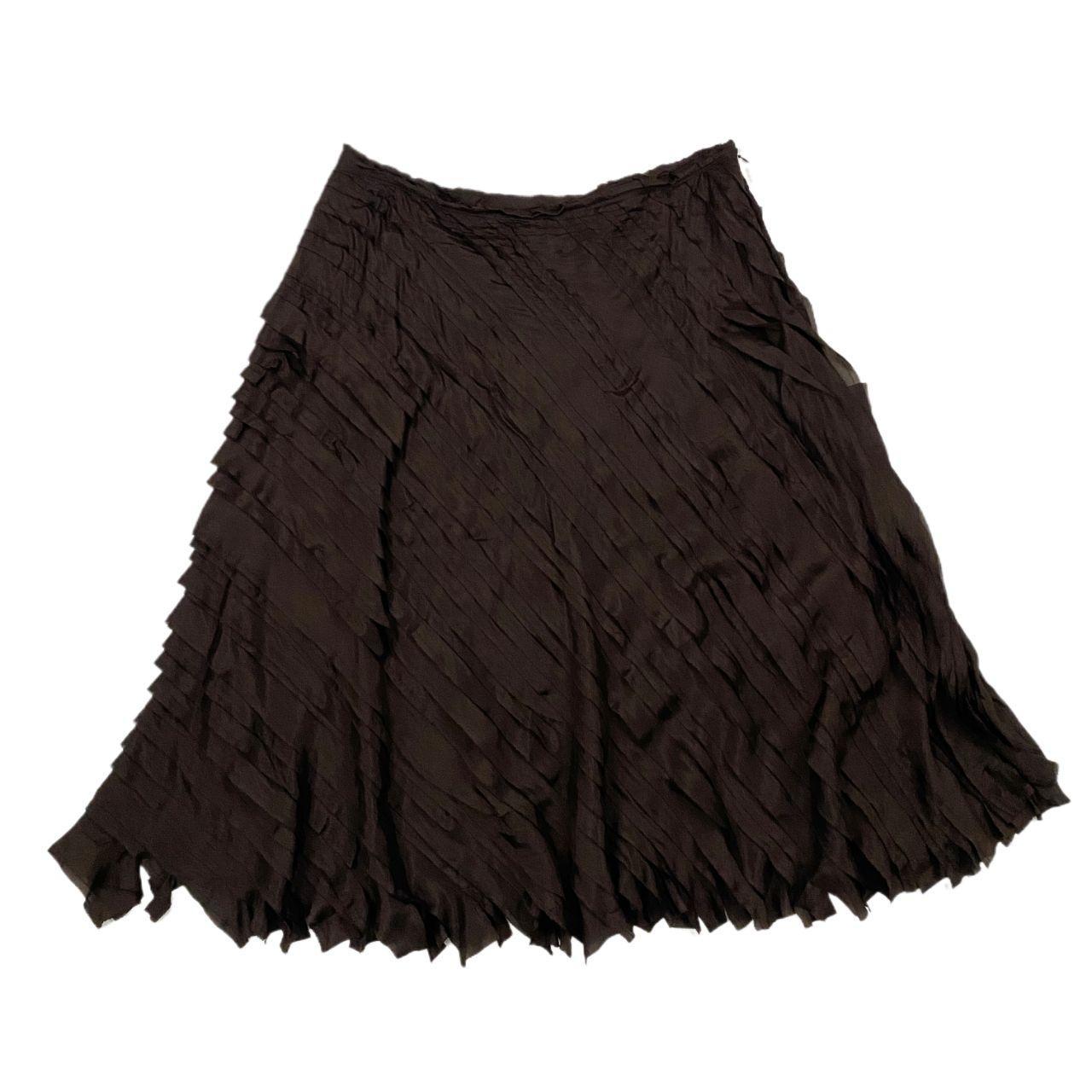 DKNY Chocolate Brown Silk Midi Skirt (XL)