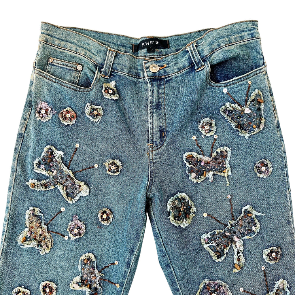 Beaded Butterfly Appliqué Jeans (M)