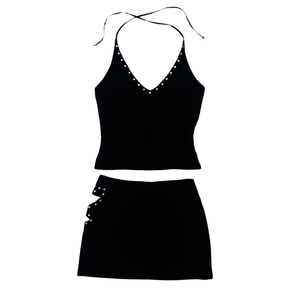 90s Black Rhinestone Two Piece Set (M)