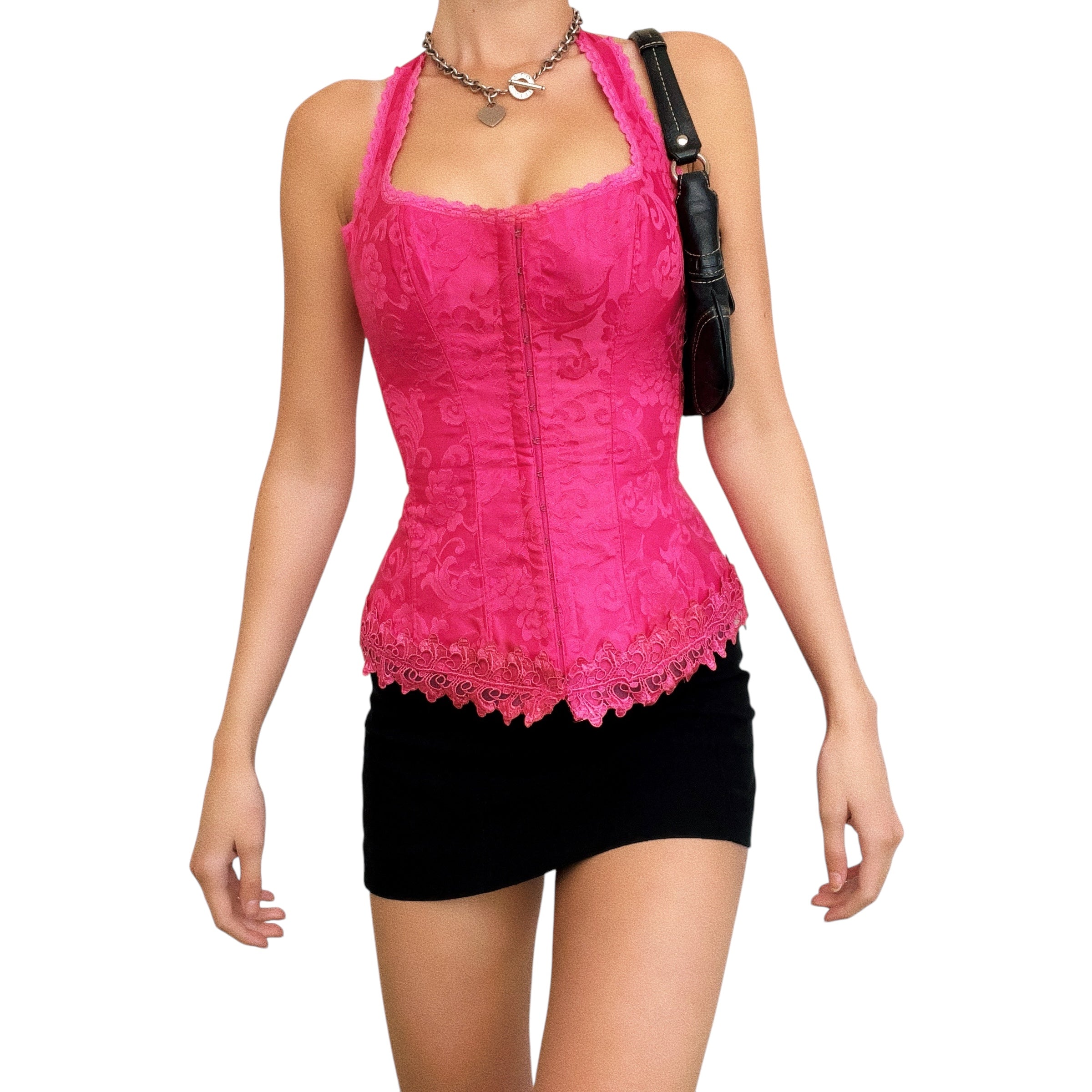 Frederick's Hot Pink Halter Corset (M)