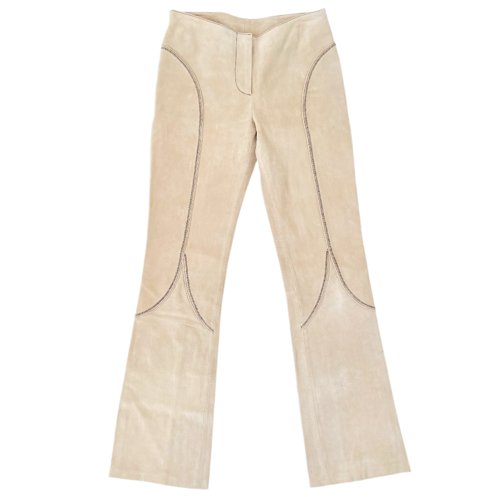 Vintage Stitched Khaki Suede Pants (S)
