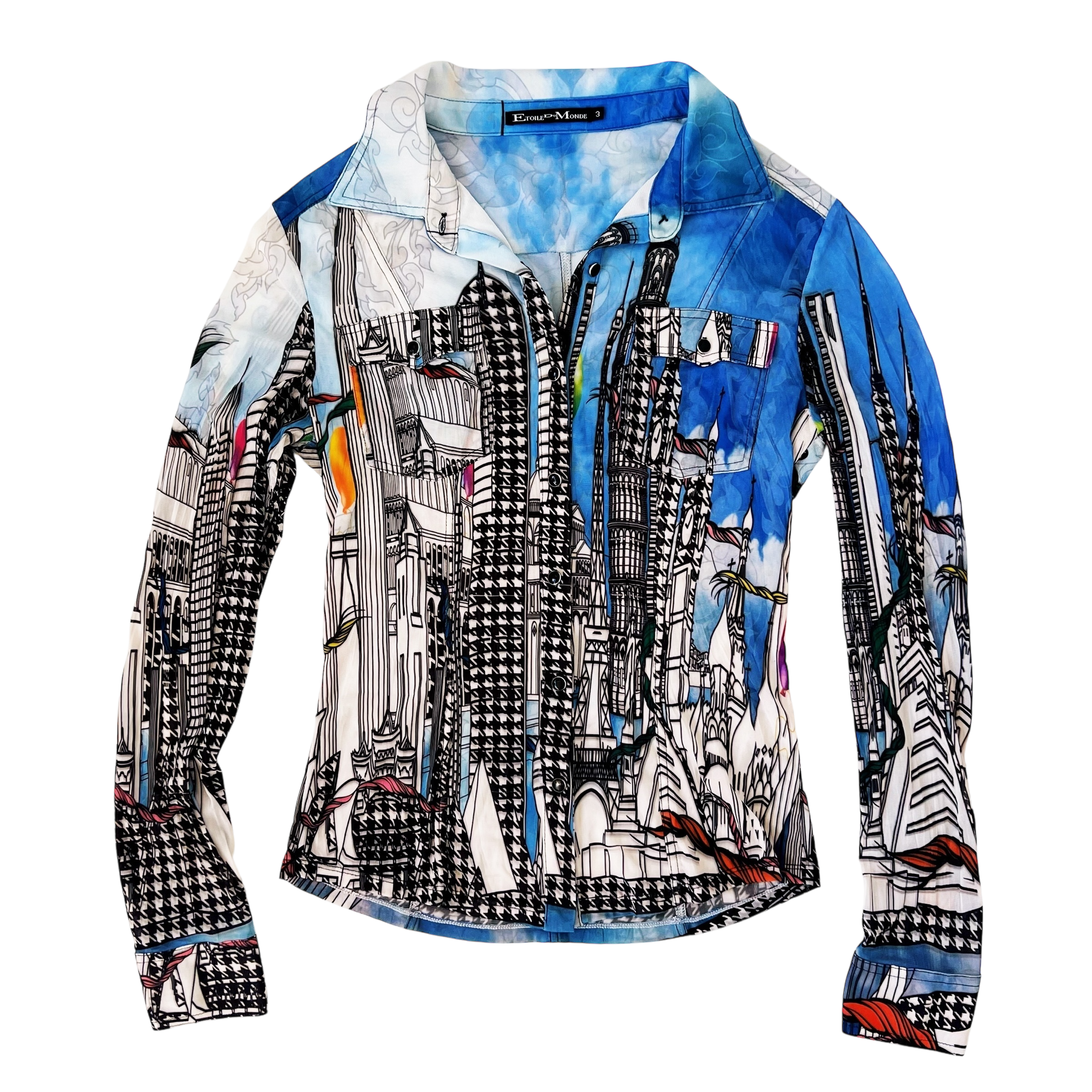 French Vintage Mesh Cityscape Blouse (M)