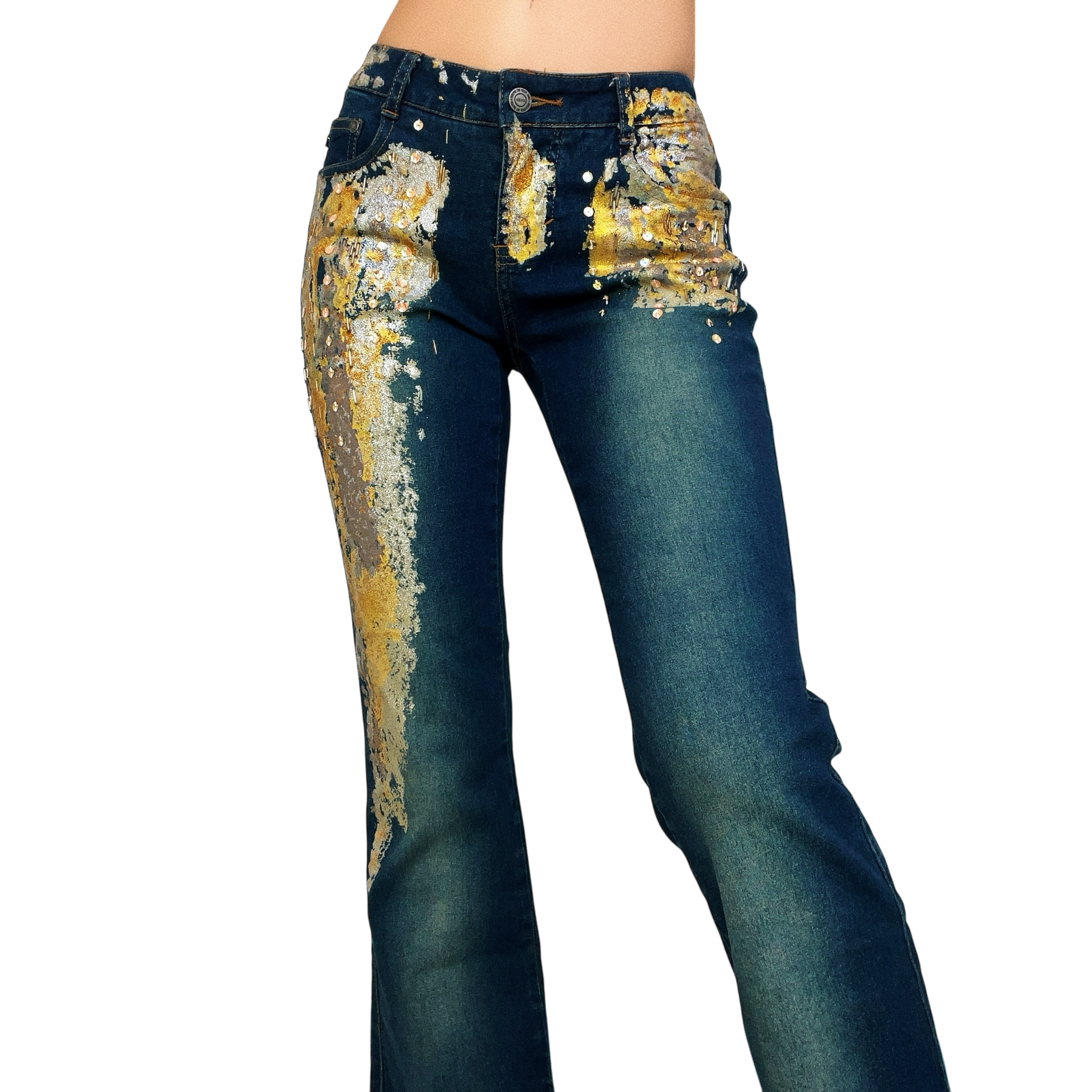 Early 2000s Gold Embellished Jeans (XS/S)