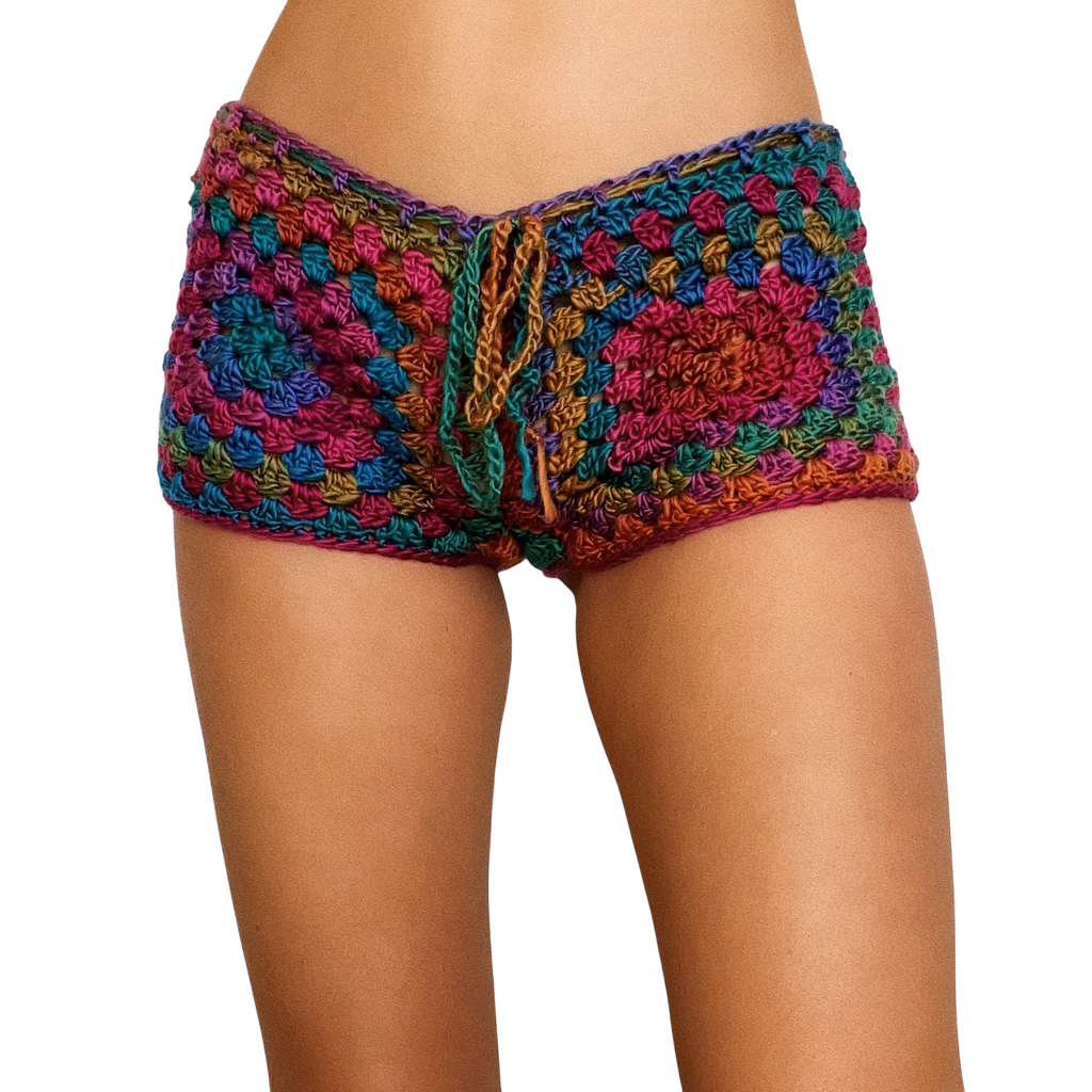 Boho Rainbow Crochet Shorts (XS/S)
