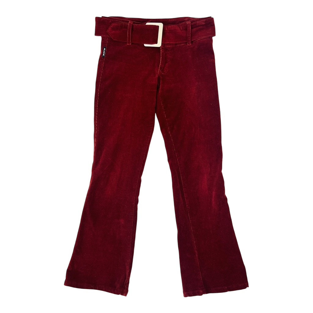 Deep Red Belted Corduroy Pants (M)