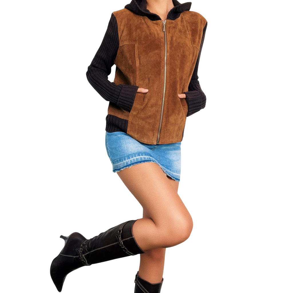 Vintage Suede & Knit Hoodie (M)