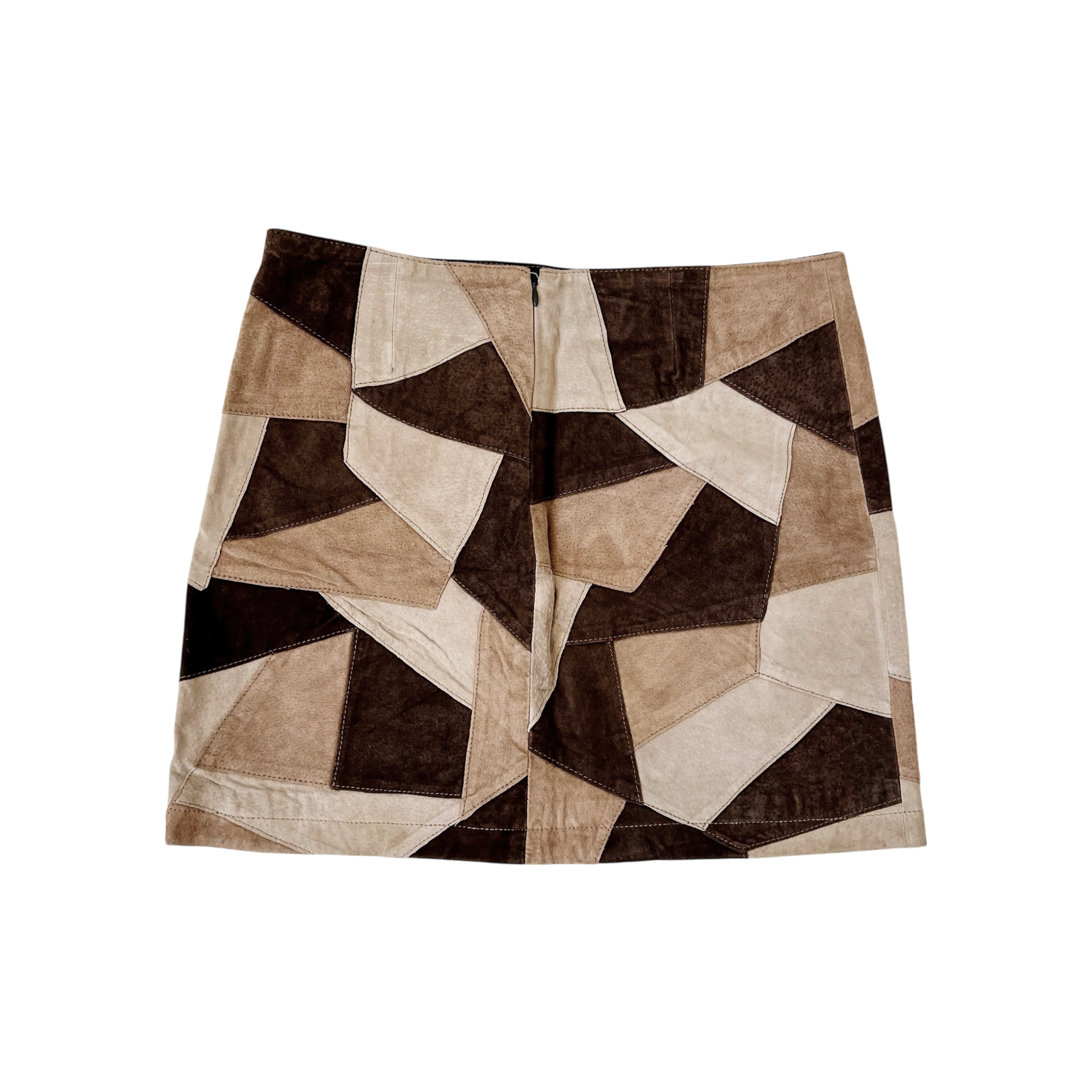 Vintage Suede Patchwork Mini Skirt (M)