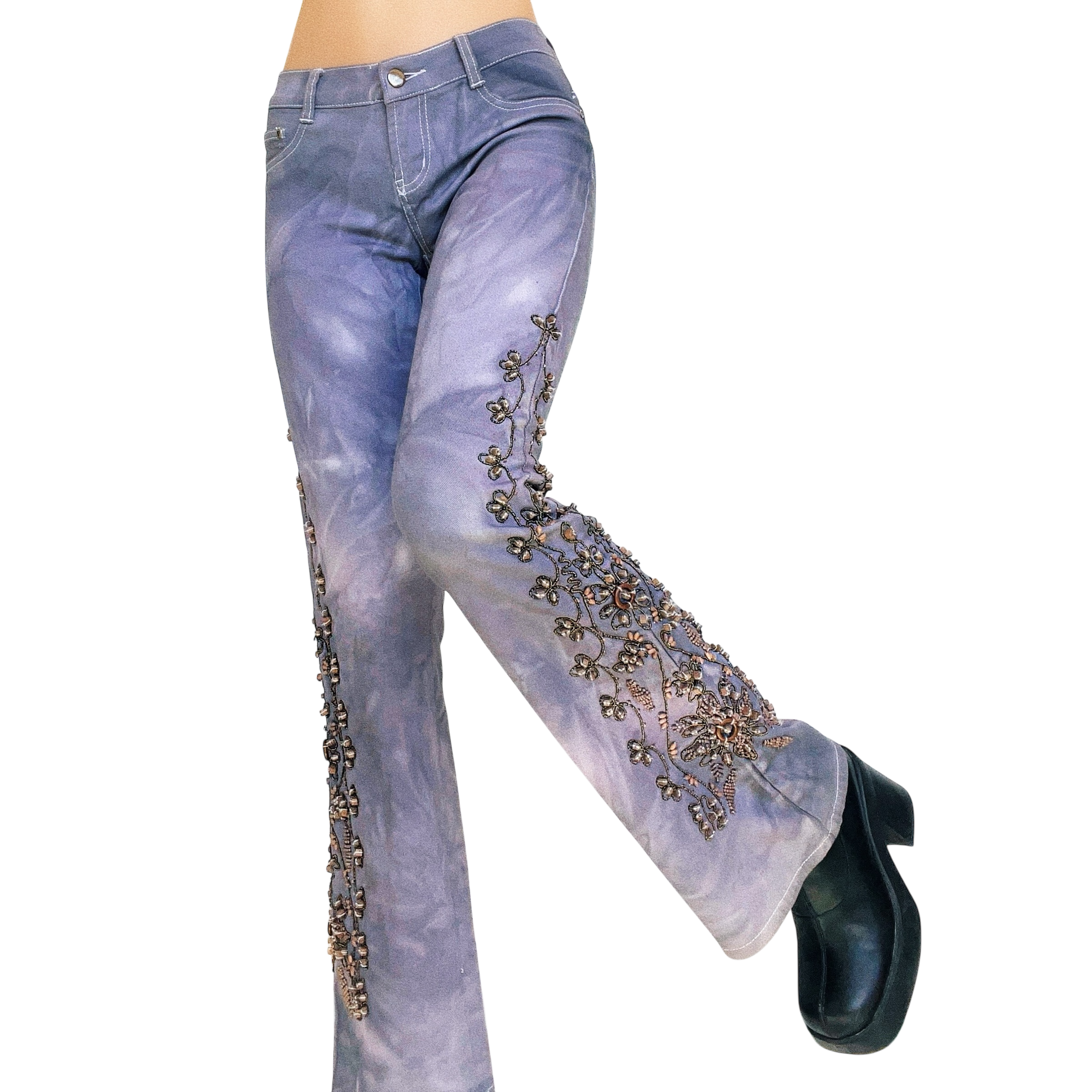 Caché Heavily Beaded Flare Jeans (S)