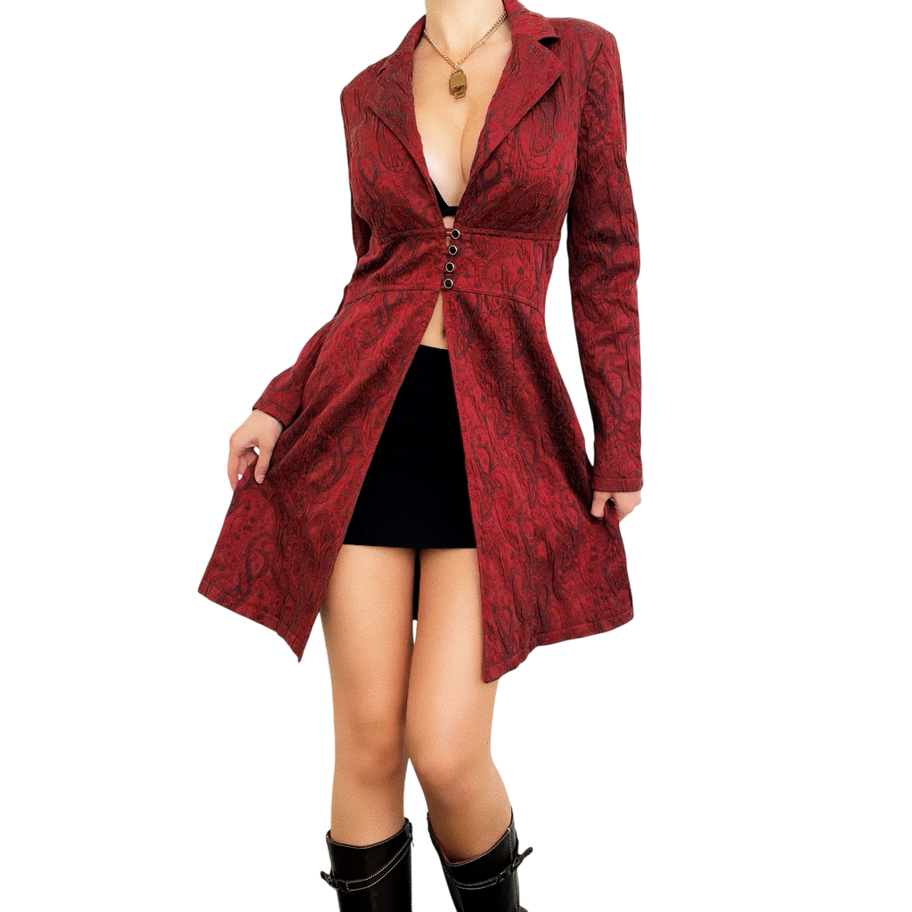Long Burgundy Brocade Blazer (S)