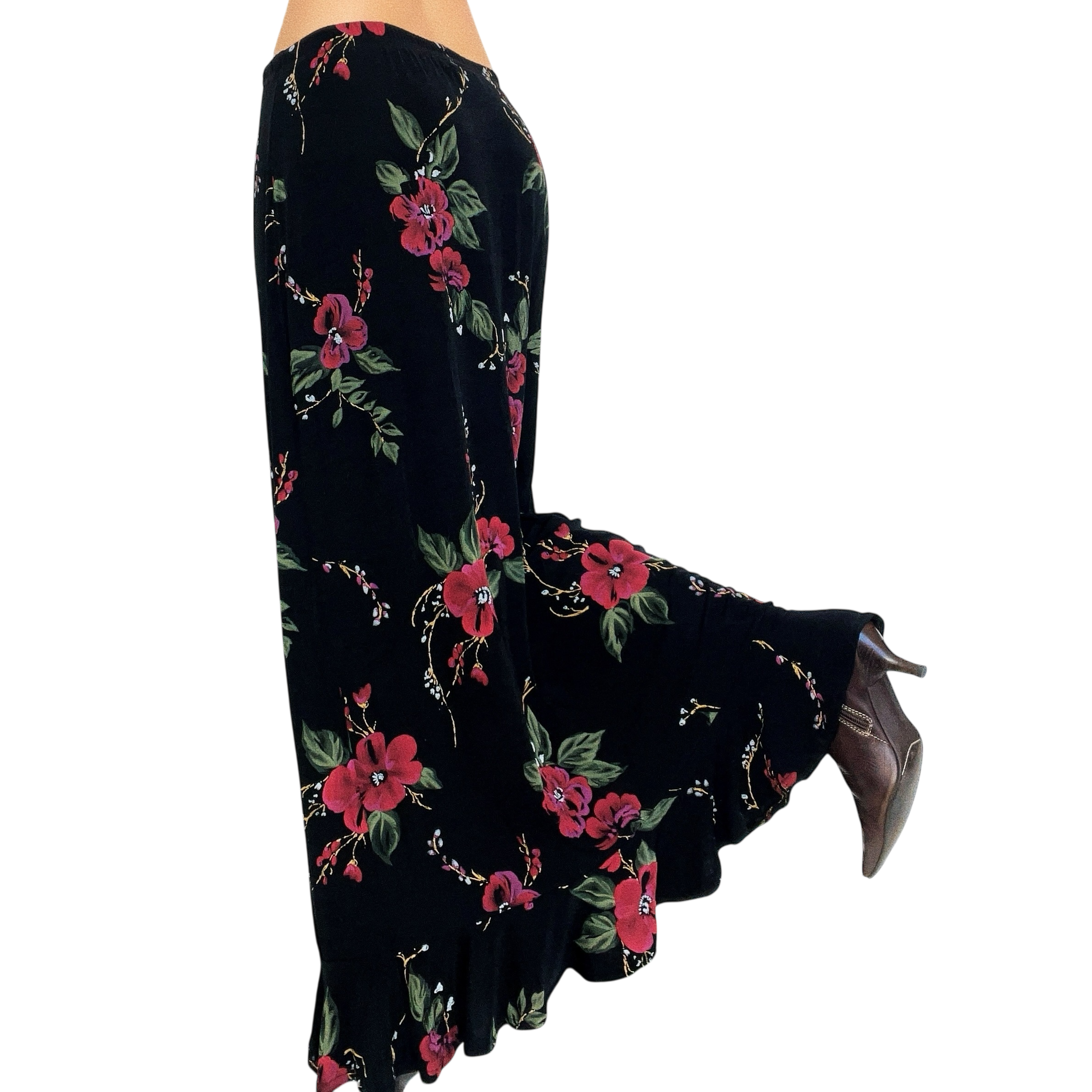 Slinky Black Floral Maxi Skirt (S/M)