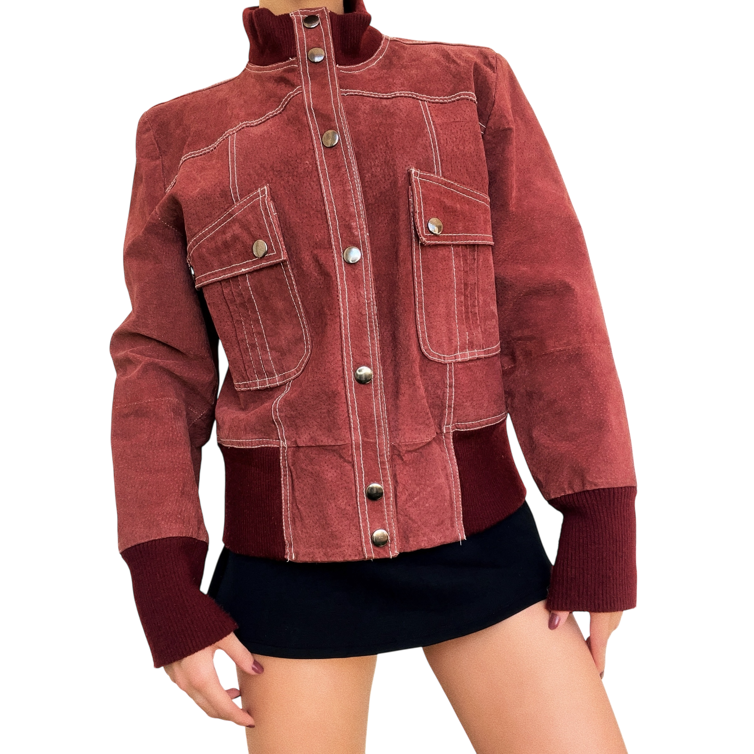 Vintage Brick Red Suede Bomber Jacket (S/M)