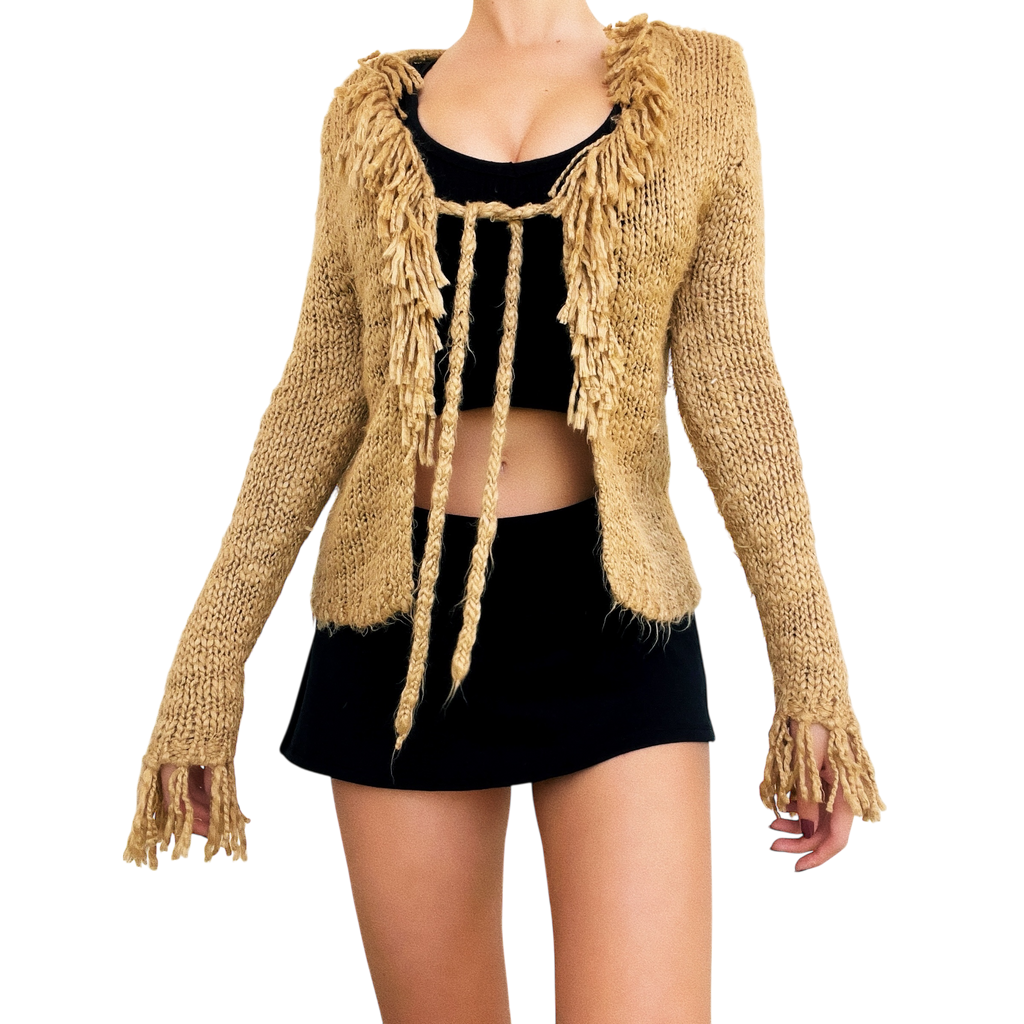 Vintage Fringy Tan Cardi (S)