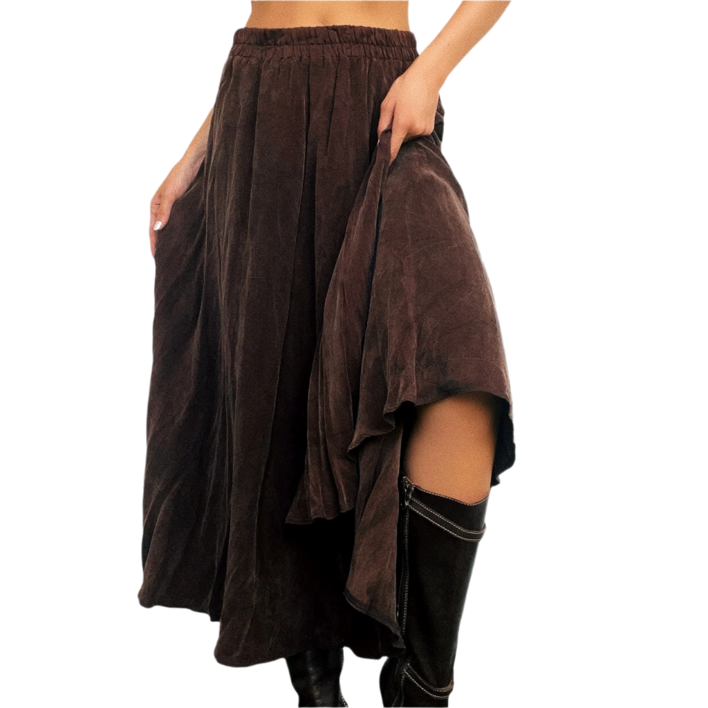 Vintage Flowy Brown Midi Skirt (S)