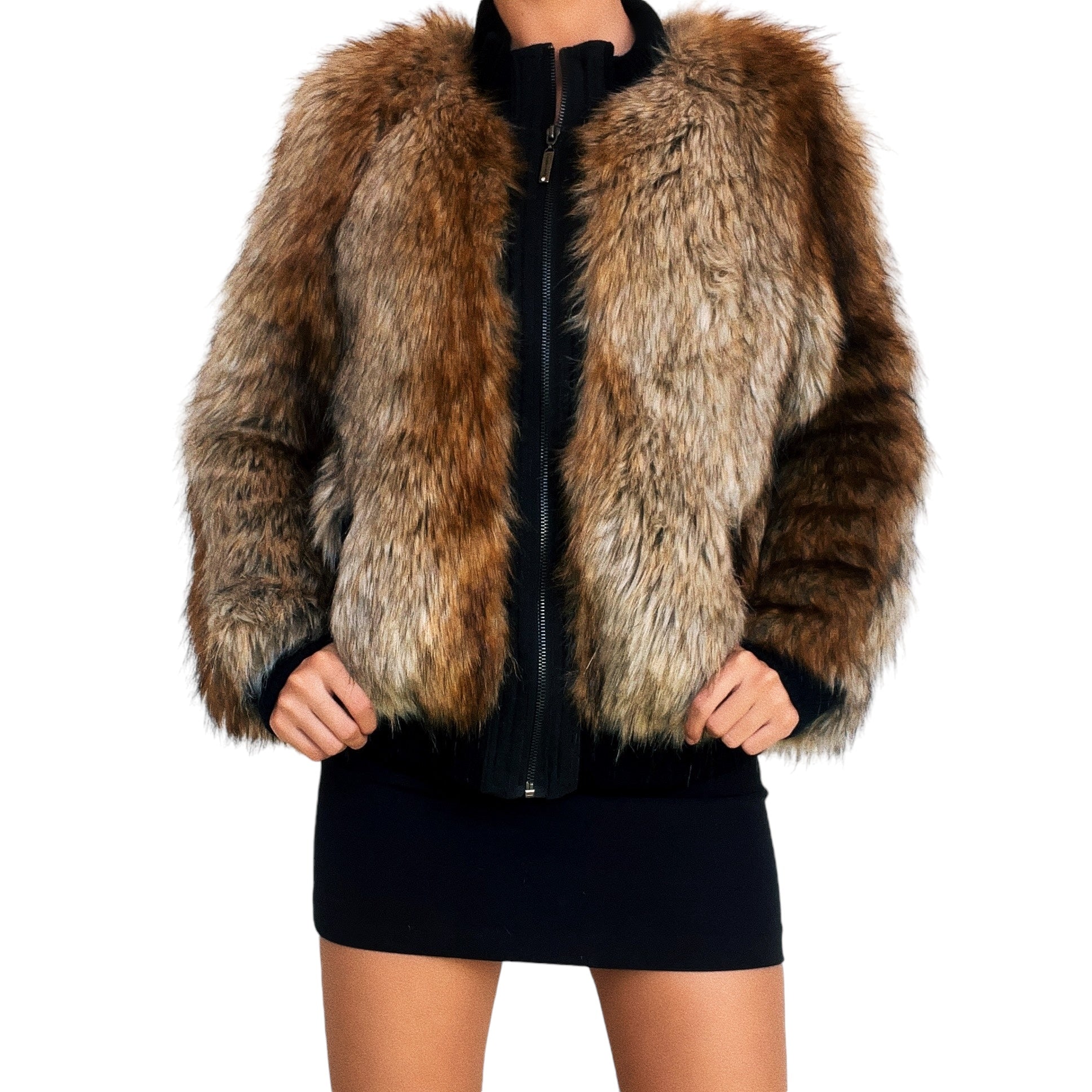 Faux Fur Zip Up Jacket (M)