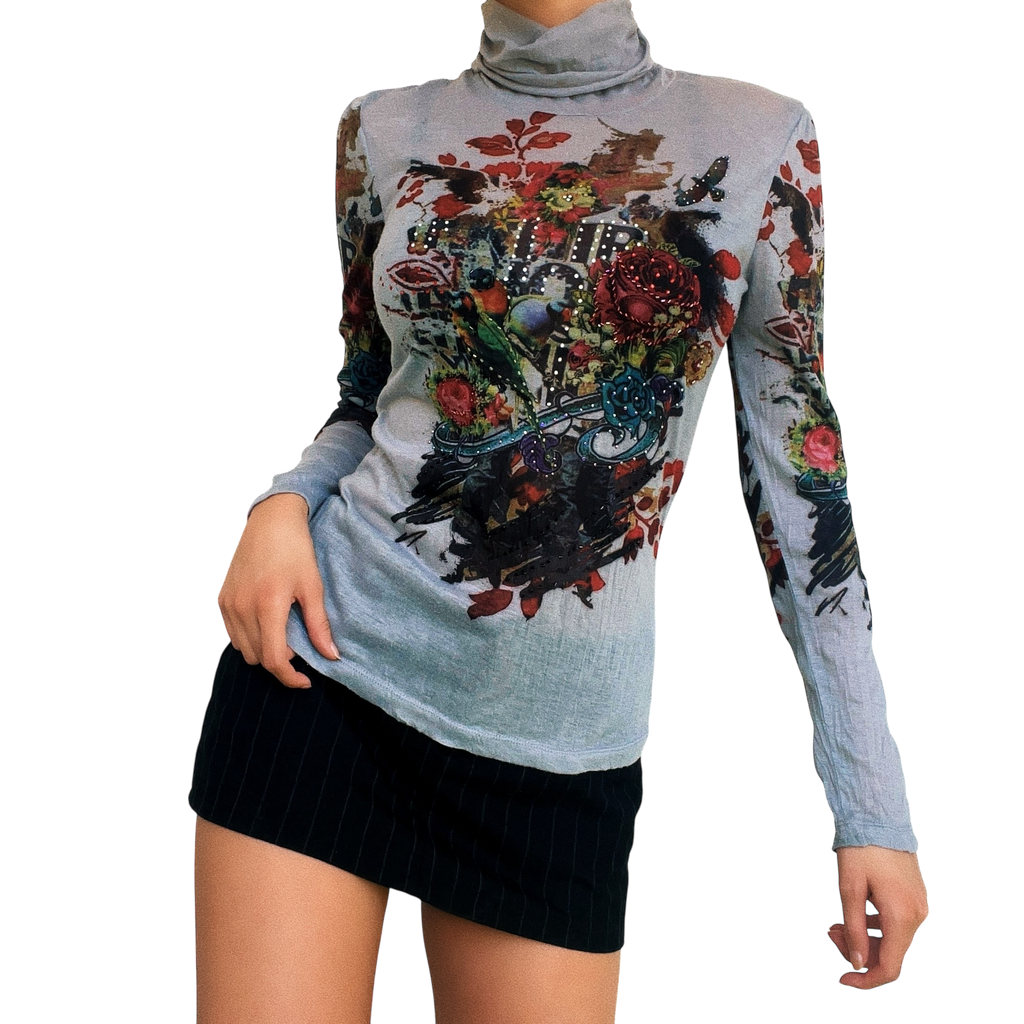 French Vintage Delicate Turtleneck Top (XS)