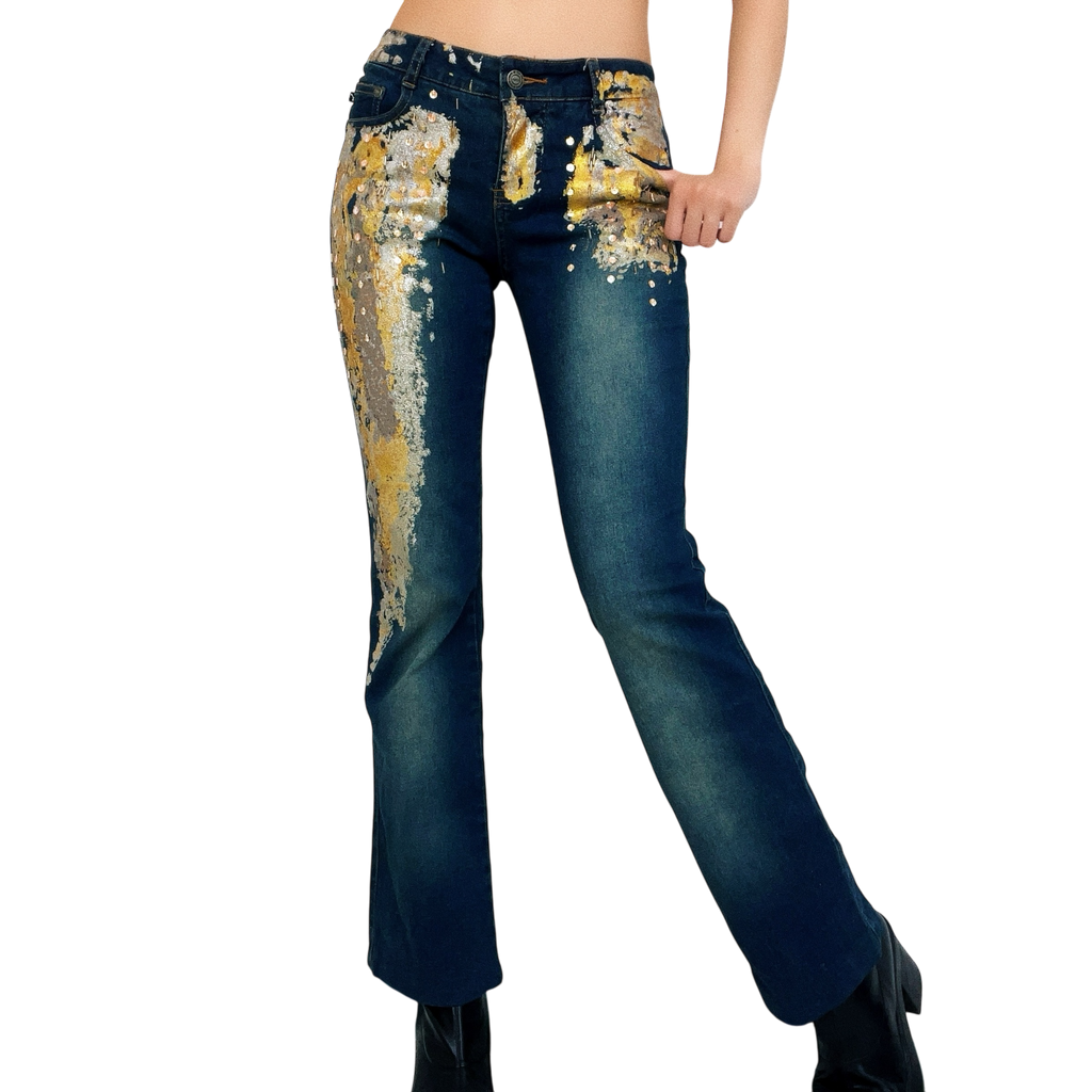 Early 2000s Gold Embellished Jeans (XS/S)