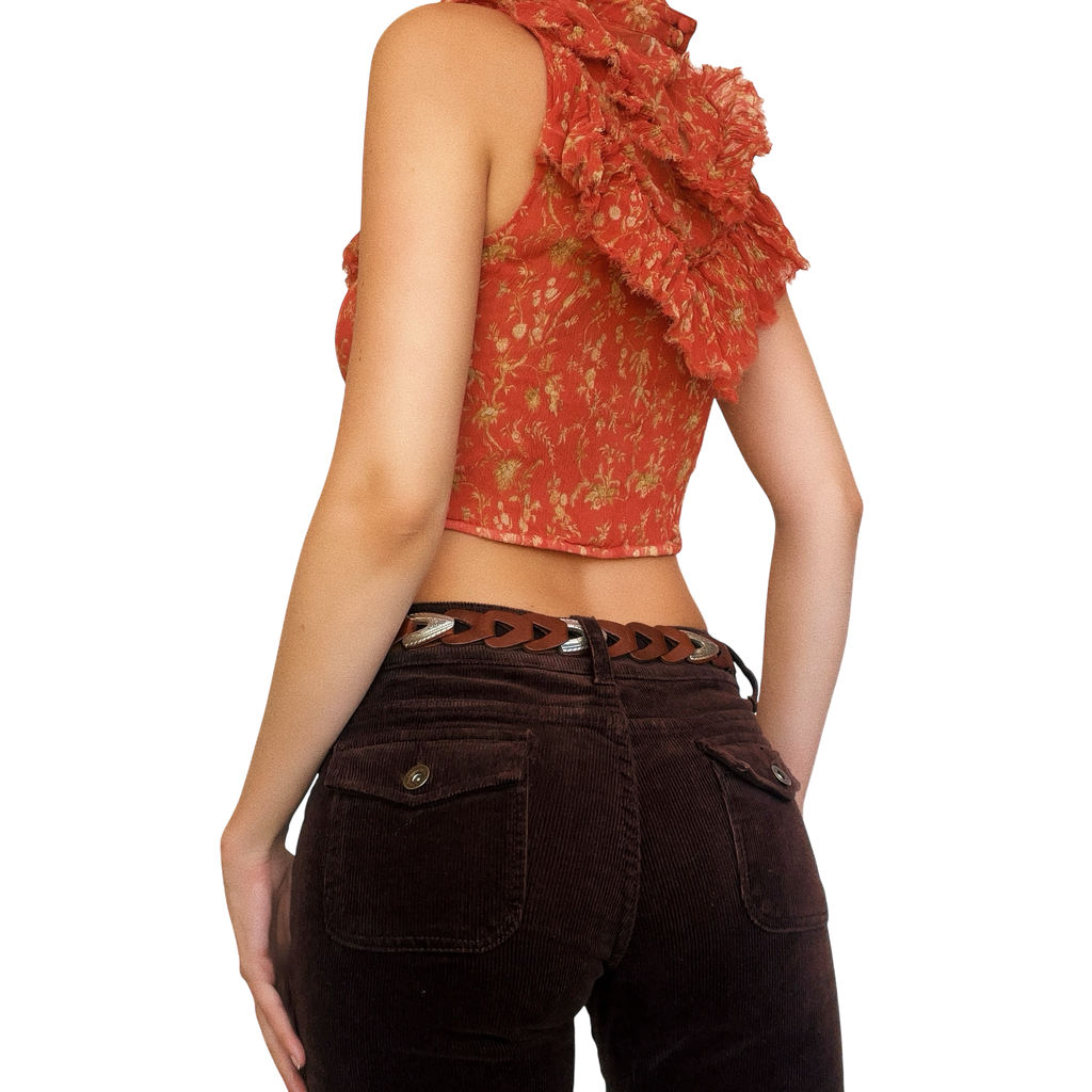 Designer Sheer Silk Ruffle Top (XS/S)