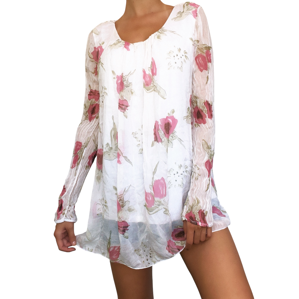 Italian Silk Floral Babydoll Top (M)