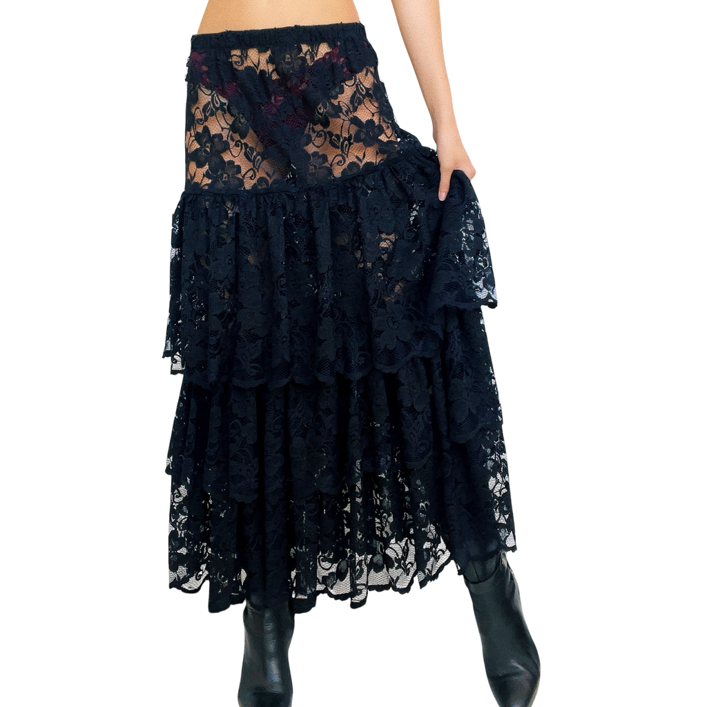 Risqué Tiered Lace Maxi Skirt (S/M)