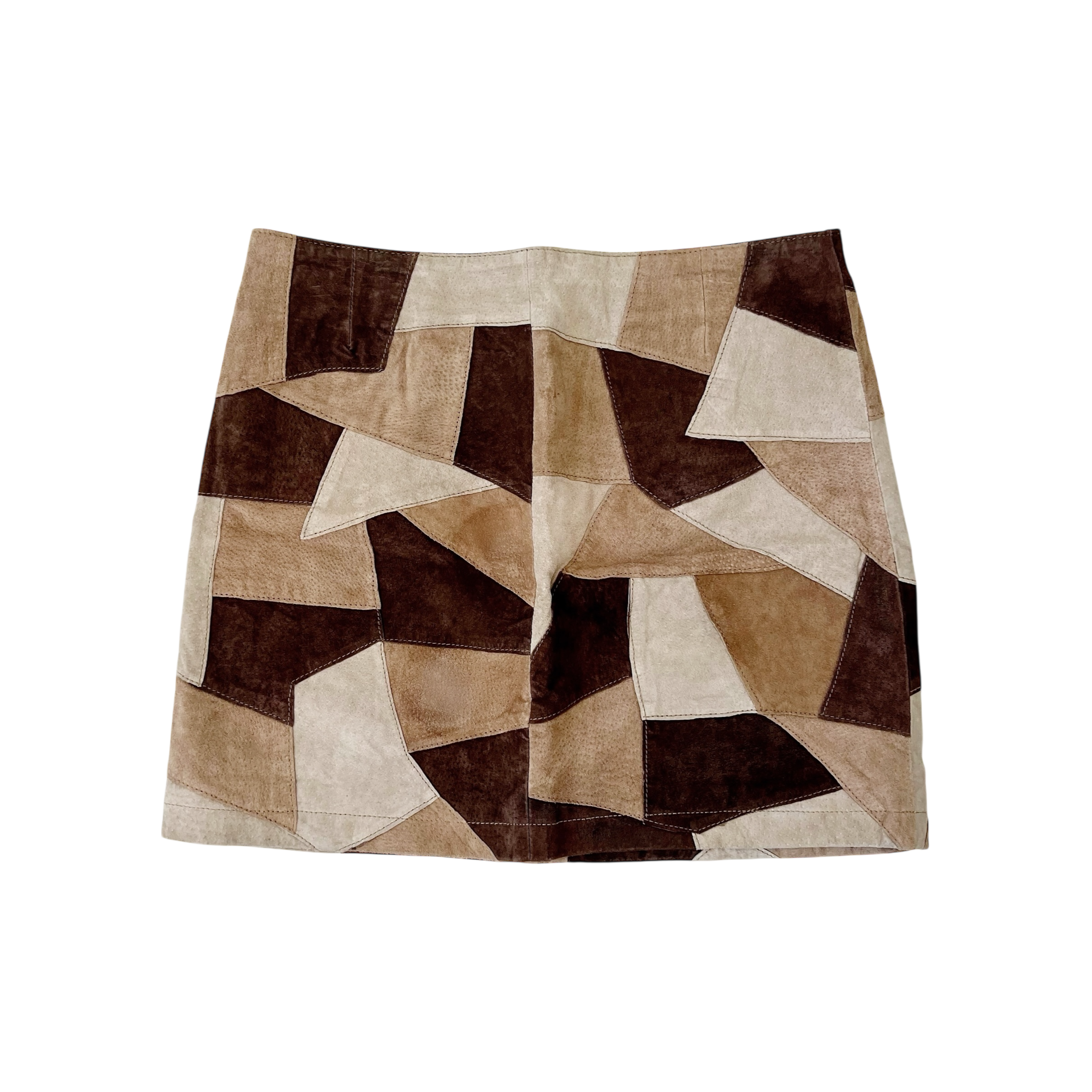 Vintage Suede Patchwork Mini Skirt (M)