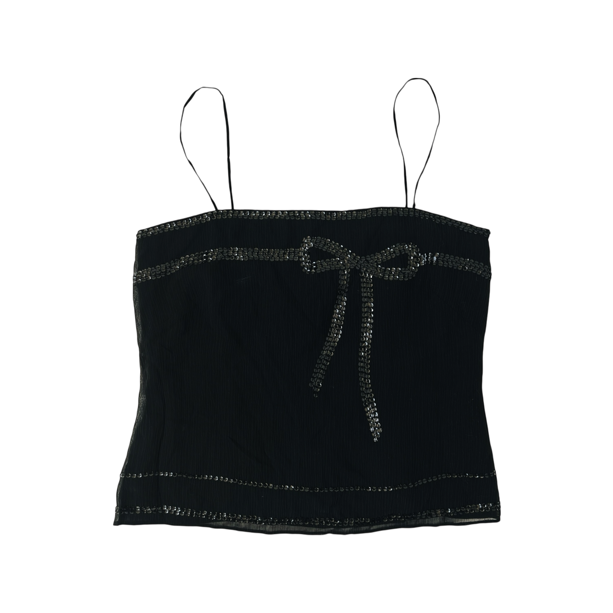 Sequin Embellished Silk Bow Top (S)