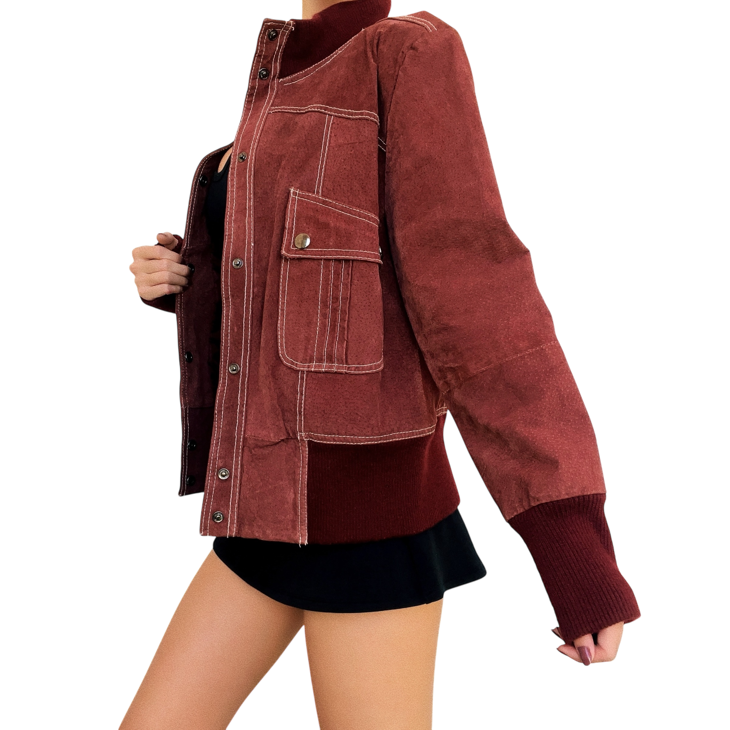 Vintage Brick Red Suede Bomber Jacket (S/M)