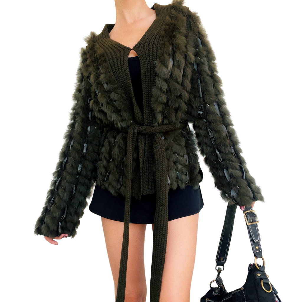Furry Moss Green Knit Cardigan (S-L)