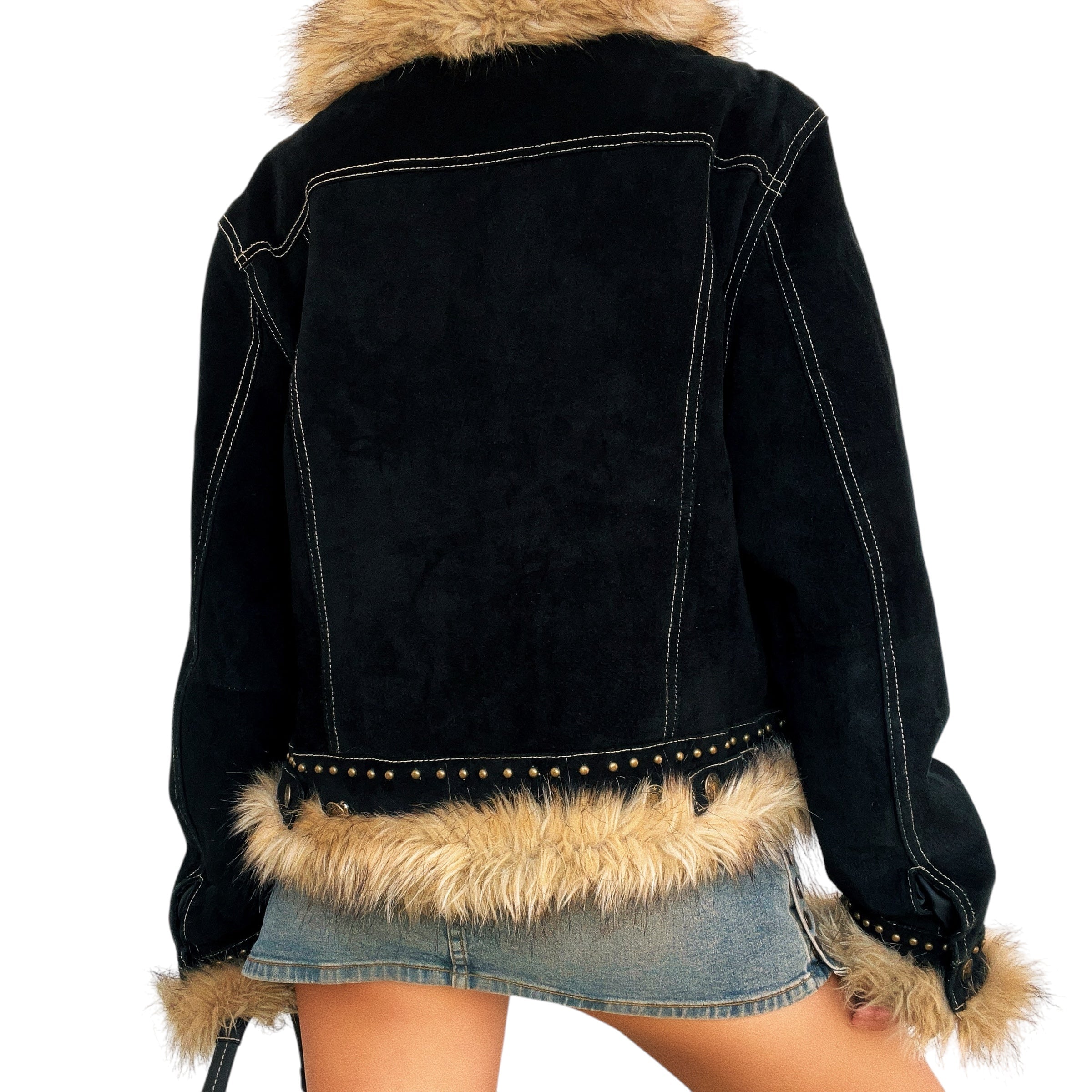 Furry Black Suede Jacket (L)