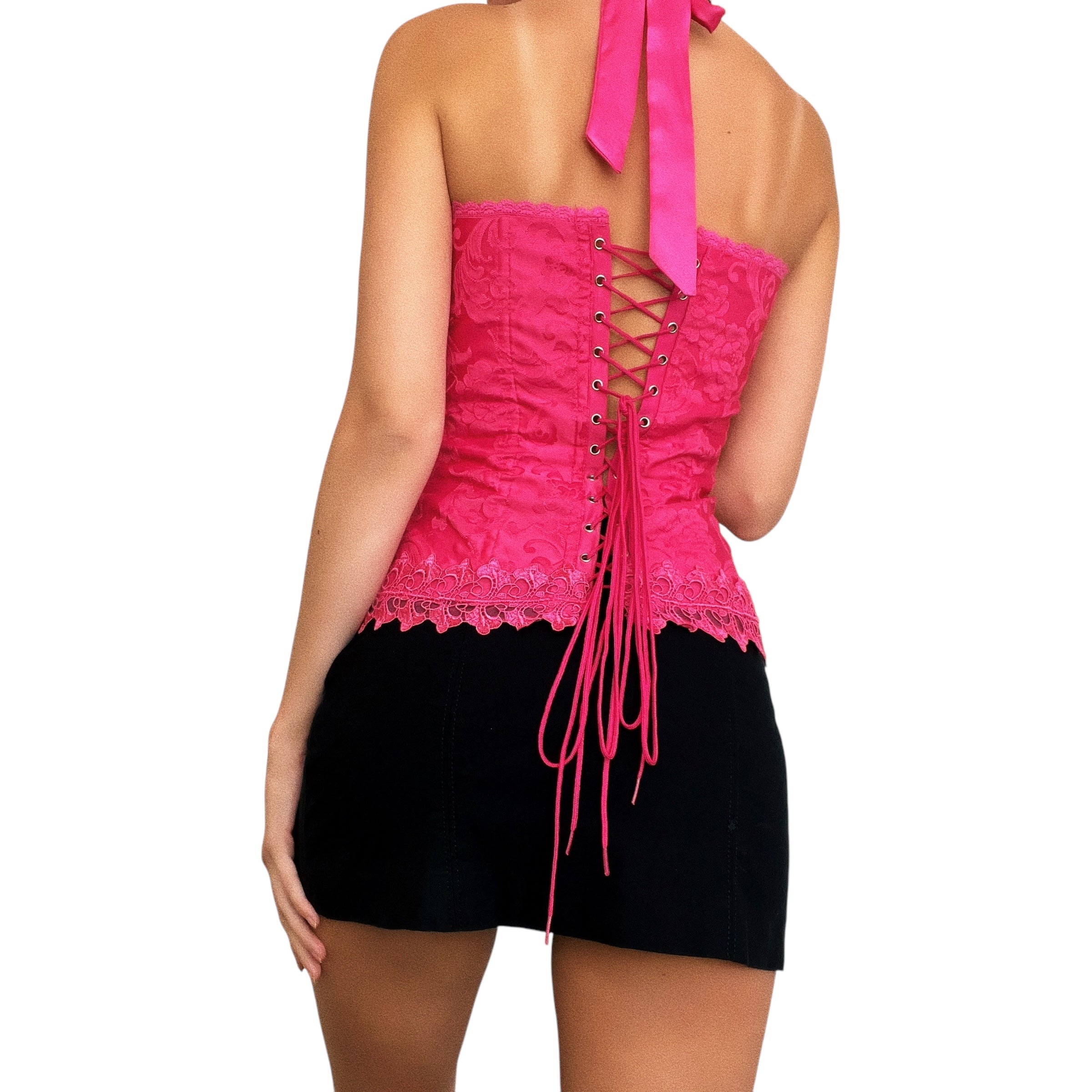 Frederick's Hot Pink Halter Corset (M)