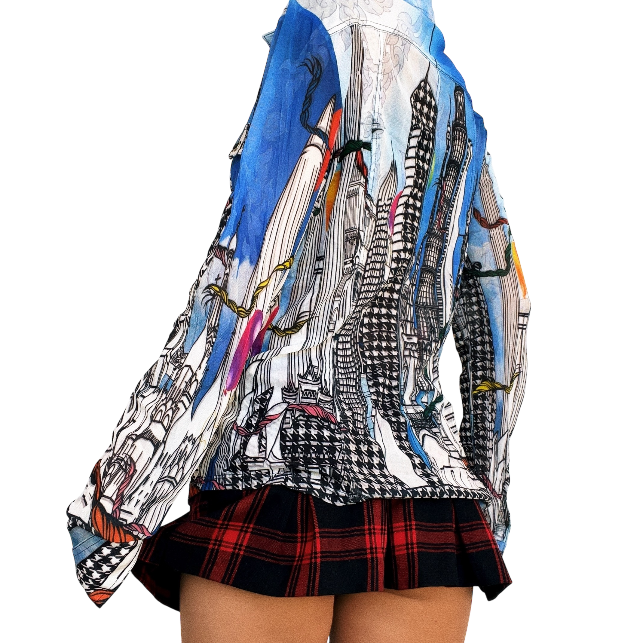 French Vintage Mesh Cityscape Blouse (M)