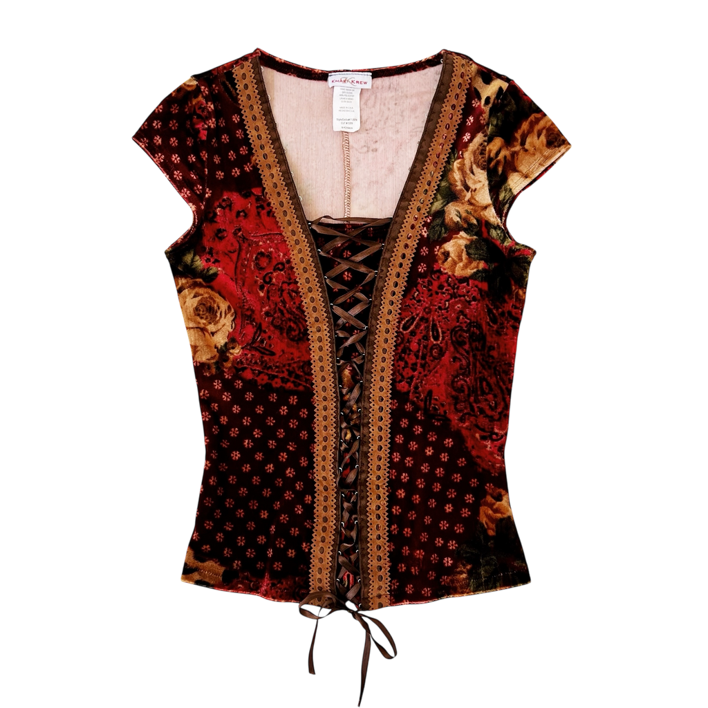 90s Velvet Lace Up Top (XS)