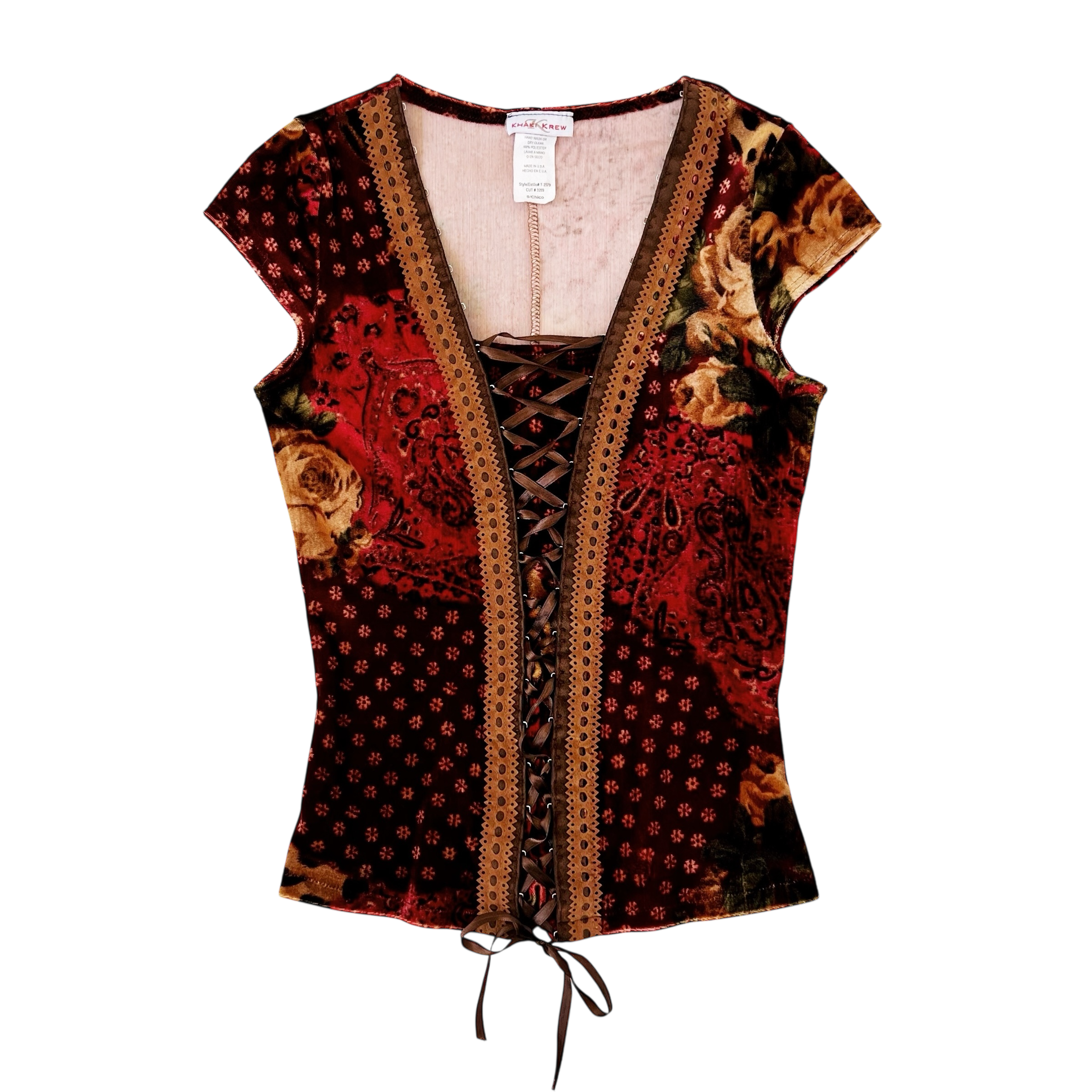 90s Velvet Lace Up Top (XS)